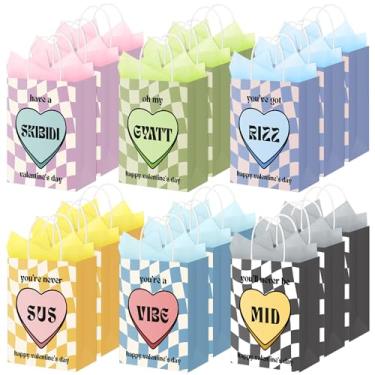 Imagem de Mooliwe 36 peças de sacos de presente de dia dos namorados com alças de papel kraft de dia dos namorados sacos de presente a granel e tecido de embrulho para festa de casamento, férias, embrulho de