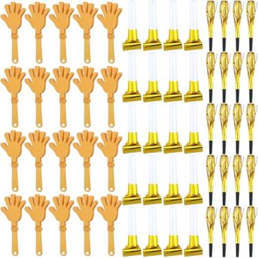 Imagem de 60 Pcs New Years Eve Party Noisemakers Supplies New Year Party Kit Includes 20 Hand Clappers 20 Plastic Blowers 20 Metallic Fringed Party Blowers 2026 New Years Party Supplies (Gold)
