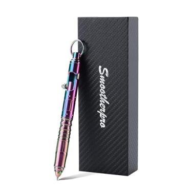 Imagem de SMOOTHERPRO Caneta tática de ação de parafuso, de titânio, compatível com refil G2 Parker, design vazado, retrátil, ao ar livre, escritório, escrita, cor multicolorida (HTP02)