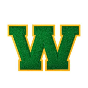 Imagem de 1 Patch de letra de chenille verde de 11,4 cm – Adesivos do alfabeto para roupas, jaquetas, mochilas, chapéus para decoração personalizada, nome personalizado e artesanato. (W)