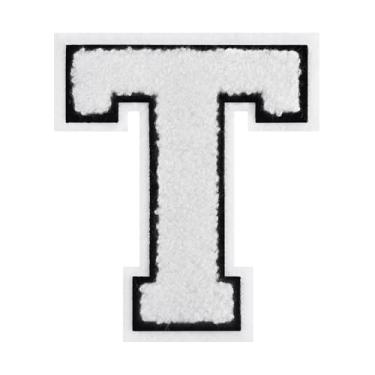 Imagem de 1 PÇ Patch de letra de chenille de ferro branco de 11,4 cm com borda preta – Remendos do alfabeto para roupas, jaquetas, mochilas, chapéus para decoração personalizada, nome personalizado e artesanato