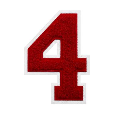 Imagem de Patch de número de chenille vermelho de 15 cm – aplique bordado grande universitário para jaquetas, camisas, moletons com capuz, bolsas e jeans – decoração de roupas DIY, uniforme de equipe e presente