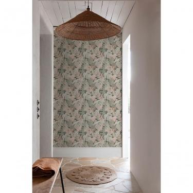 Imagem de Papel De Parede Belize Folhagem Verde E Rosa Ph3007