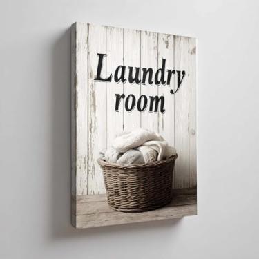 Imagem de Arte de parede em tela para lavanderia, quadros de sinalização de lavanderia, vintage, rústico, decoração de parede, lavar a seco, pôster, arte para banheiro, lavanderia, quarto, moldura de madeira