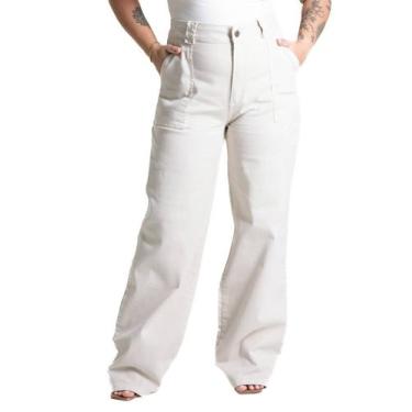 Imagem de Calça Sarja Sawary Plus Size Wide Leg - 282158 50, Bege, 50