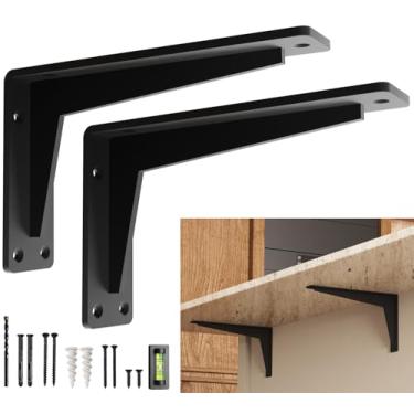 Imagem de Balin Designs Suportes De Prateleira De Manto De Carga Pesada L Da(Preto) Suportes Faça Você Mesmo Com Ferragens De Montagem Para Prateleiras De 8", 10" E 12", Ideais Para Lareira, Bancadas De Granito