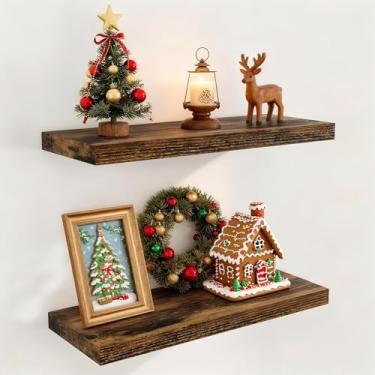 Imagem de Prateleiras flutuantes de 61 cm para parede, prateleiras de parede profundas de 24 cm para decoração e armazenamento de casa, prateleira grande de madeira de 61 x 24 x 3 cm com suporte resistente