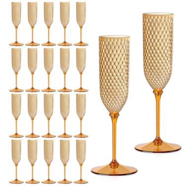 Imagem de XUWAIDSGN Pacote com 24 taças de champanhe marrons destacáveis 2 peças de taças de champanhe descartáveis de 156 g de plástico inquebrável para casamento (24, marrom)