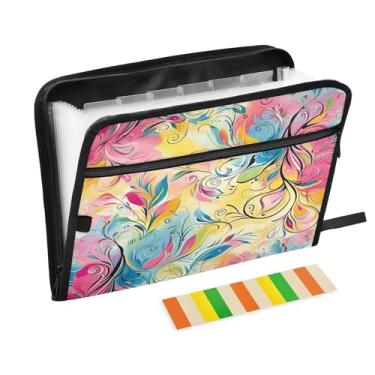 Imagem de Wassud Acordeão floral abstrato organizador de arquivos carta a4 pastas de arquivo de papel organizador de documentos fólio com etiquetas pasta de arquivo expansível 13 bolsos