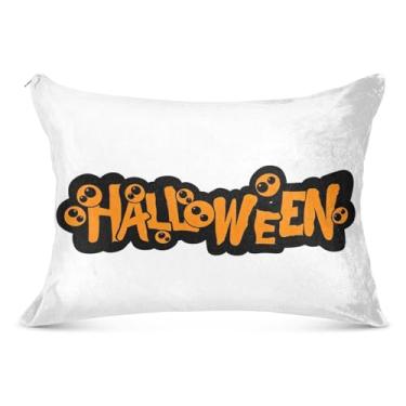 Imagem de Fronha decorativa de Halloween laranja branca com zíper King Queen fronhas tamanho padrão conforto grande capa de travesseiro sonolento, tamanho king, 50,8 cm x 101,6 cm