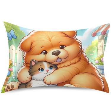 Imagem de Capa de almofada de cetim de cachorro Chow Chow Chow com desenho fofo refrescante padrão King Queen travesseiro confortável macio para cama, tamanho Queen, 76,2 cm x 50,8 cm