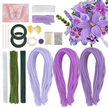Imagem de TOAOB Conjunto de 413 peças de limpadores de cachimbo de comprimento longo 61 cm roxo e felpudo hastes de chenille artesanais limpadores de cachimbo flores animais para artesanato DIY suprimentos