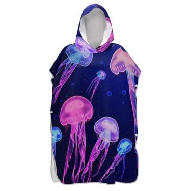 Imagem de TSENQUE Roupão para adultos, poncho de surfe, praia, moletom com capuz, toalha de natação, água-viva, oceano, estética, azul mar, poncho masculino com capuz