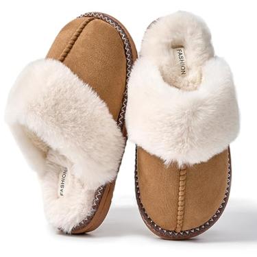 Imagem de GOEWY Pantufas Felpudas Femininas, Pantufas Fofas Com Espuma Viscoelástica Antiderrapante, Presentes De Natal Para Mulheres, Mães, Uso Interno E Externo, Tamanho 7/8, Marrom Claro