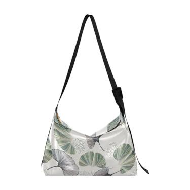 Imagem de Bolsas femininas de couro Hobo de folha verde para mulheres, bolsas transversais, bolsa de ombro feminina com estampa animal estética, Gingko cinza folha verde