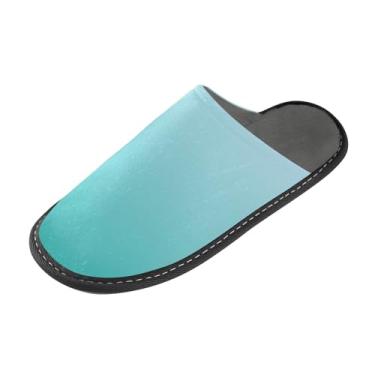 Imagem de Pantufas femininas felpudas aconchegantes confortáveis para casa espuma viscoelástica antiderrapante elegante azul claro verde mar gradiente EUA tamanho 4-5, Elegante gradiente azul claro verde-mar