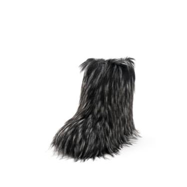 Imagem de IXU Bota feminina de pele sintética peluda fofa bico redondo camurça inverno confortável pelúcia quente para uso ao ar livre sapatos rasos botas de cano médio, Cinza, 6