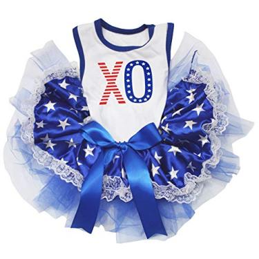 Imagem de Petitebella USA XO Vestido tutu para cachorro (Branco/Azul Estrelas Renda, Grande)