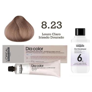 Imagem de Tonalizante Dia Color 8.23 Louro Claro Irisado Dourado + Emulsão Revel