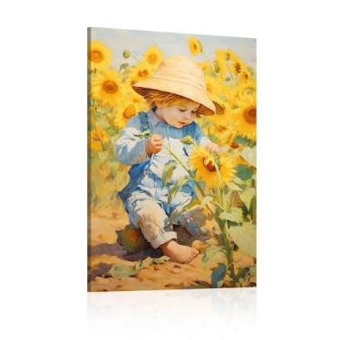 Imagem de Girassóis decoração de imagem floral arte de parede menino impressão de flores funciona para banheiro quarto decoração tela cenário mural - (50 x 70 cm) 20 x 28 polegadas sem moldura