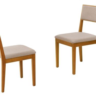 Imagem de Conjunto 2 Cadeiras Jantar Madeira Maciça Tecido Linho Luna Bege/Marrom