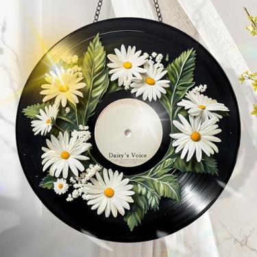 Imagem de Suncatcher acrílico colorido, decoração de janela suspensa de flores com design de vitral impresso, apanhador de sol, arte de parede de criador de arco-íris, ornamentos de Natal para uso interno e