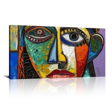 Imagem de Arte de parede de rosto abstrato, impressões boêmias coloridas para sala de estar, pôster geométrico, ilustrações, pôster, estética - (50 x 100 cm) 20 x 40 polegadas sem moldura