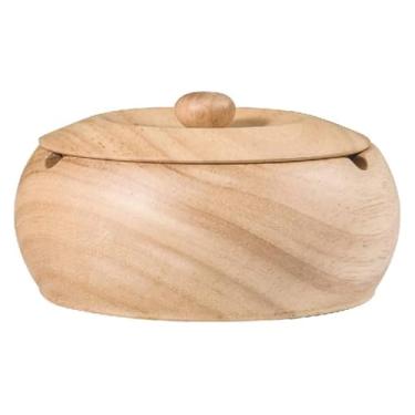 Imagem de Cinzeiro retrô com tampa e forro de aço inoxidável, acessórios para cinzeiros de grão de madeira à prova de vento