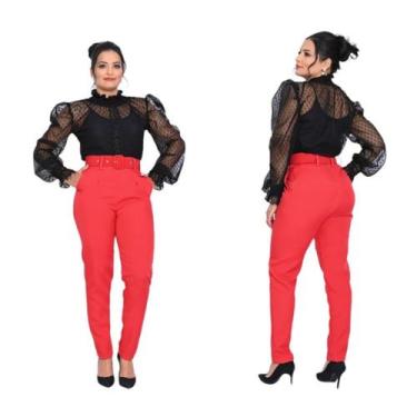 Imagem de Calça Cintura Alta com Cinto Modelo Social Alfaiataria - Nina Criações