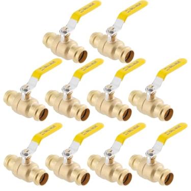 Imagem de PLUMBINGMASTER Válvula esférica de pressão de 3/10.2 cm com anel de vedação EPDM válvula de parada de desligamento de porta completa de 1/4 de volta para conexão de tubo de cobre LF Latão 10 peças