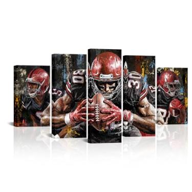 Imagem de VANSEEING 5 peças arte de parede em tela de futebol americano grafite arte moderna decoração de parede para meninos adolescentes sala de jogos esportes sala de estar pronto para pendurar 152 cm C x 81