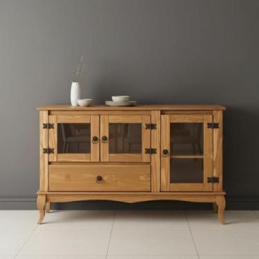 Imagem de Aparador Madeira Maciça Balcão Buffet 3 Portas Pés Luiz XV - Repleta, 