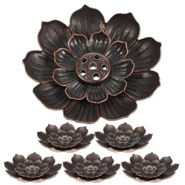 Imagem de 6 suportes de incenso para bastões, suportes para queimadores de incenso de lótus com 6 furos, suporte de cobre de lótus para fragrância doméstica, meditação, ioga, sauna, SPA