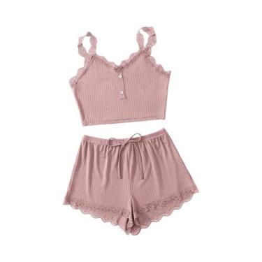 Imagem de Conjunto De Pijama Feminino Slim Fit Com Renda, Duas Peças, Pijama Sex