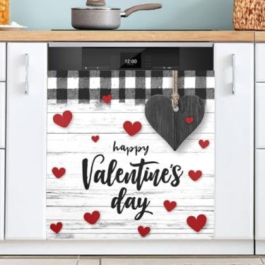 Imagem de Capa magnética para lava-louças padrão coração branco dos namorados cozinha dia dos namorados decorativo reutilizável capa de lava-louças decalque para armários de eletrodomésticos painel 58 x 66