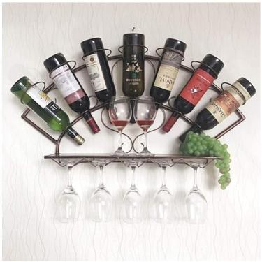 Imagem de HHHJQFAAT Rack de vinho suspenso - rack de vinho, armário de vinho montado na parede, barra decorativa para casa rack de copo de vinho/marrom (marrom)