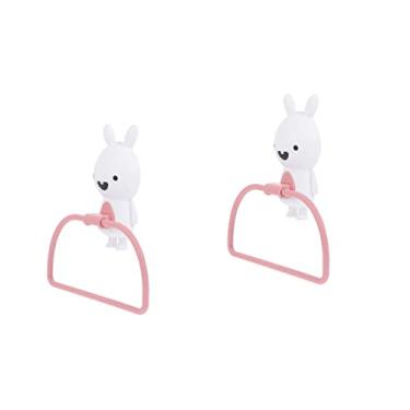 Imagem de 2 peças toalheiro infantil toalha de mão branco suporte de toalha montado na parede acessórios de banheira suporte de toalha montado na parede coelho suporte de toalha de banho cozinha suporte de