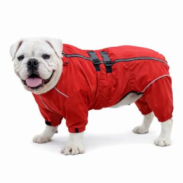 Imagem de Jaqueta impermeável para cães, leve, impermeável, refletiva, segurança para cães, à prova de vento, à prova de neve, colete para cães, buldogue inglês, francês, pit bull, vermelho, B-G