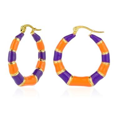 Imagem de TaYolnFaSo Brincos de argola de bambu para mulheres, banhado a ouro 18 quilates, esmaltado, joia de dois tons, presente de dia dos namorados para esposa e namorada, Aço inoxidável, Sem pedra preciosa