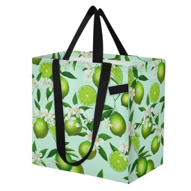 Imagem de SEHANY Sacolas de compras reutilizáveis de verão limão com alças reforçadas, bolsa de compras de lona dobrável à prova d'água de grande capacidade para viagem, cozinha, praia