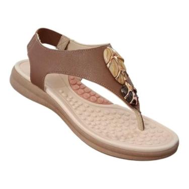 Imagem de Sandália Feminina Rasteira Ortopédica Ultra Conforto com Palmilha Massageadora e Elástico — Casual para Dia a Dia(Marrom Avelã,37)