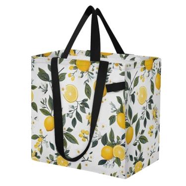 Imagem de SEHANY Sacolas de compras reutilizáveis de verão limão com alças reforçadas, bolsa de compras de lona dobrável à prova d'água de grande capacidade para viagem, cozinha, praia