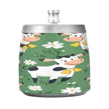 Imagem de STAYTOP Cinzeiro de vaca bonito com tampa, aço inoxidável à prova de vento, sem fumaça, cinzeiro grande para uso ao ar livre para decoração de escritório em casa