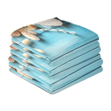 Imagem de Wassud Toalhas de cozinha tema de praia toalhas de prato de cozinha pacote com 6 panos de prato macios com laço para pendurar toalha de mão super absorvente de secagem rápida toalhas de chá de mesa