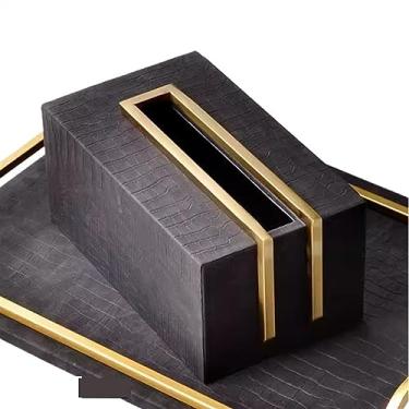 Imagem de x3anggyt5 Capa de caixa de lenços de papel inoxidável, decoração de sala de estar, gaveta de mesa de jantar doméstica de couro, suporte de caixa de lenços (preto)