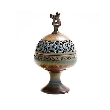 Imagem de Queimador de incenso clássico vintage de cerâmica para uso doméstico, decoração requintada com suporte de incenso vazado esculpido