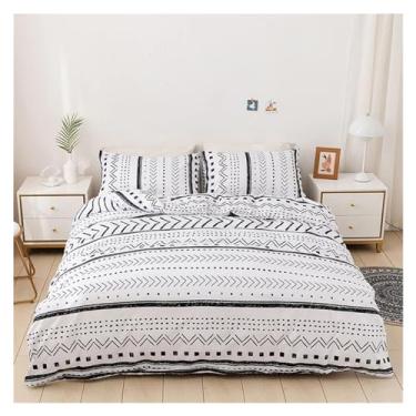 Imagem de Jogo de cama xadrez preto 3 peças escandinavo capa de edredom e fronhas queen size casal 2 fronhas 1 capa de edredom, cama de luxo em uma bolsa (B 260 x 230 cm 3 peças)