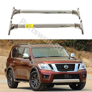 Imagem de YiXi-Partswell 2 peças de rack de teto barras transversais bagageiro de aço inoxidável adequado para Nissan Armada 2017-2020
