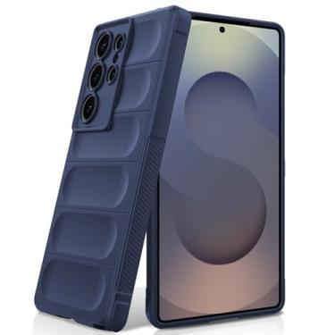 Imagem de BonYonka Capa de silicone para Samsung Galaxy S25 Ultra, forro de microfibra antiarranhões, capa à prova de choque com proteção para câmera, azul