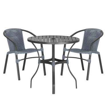 Imagem de 02 Cadeiras Floripa E Mesa Roma 100cm Preta Trama Original Prata